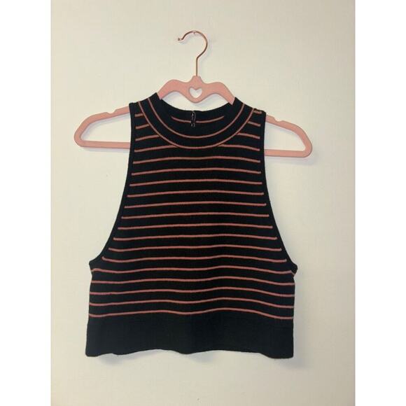 Victoria’s Secret Halter Crop Top L Black Pink Striped Sweater‎ Eye & Clasp Back - Picture 1 of 6